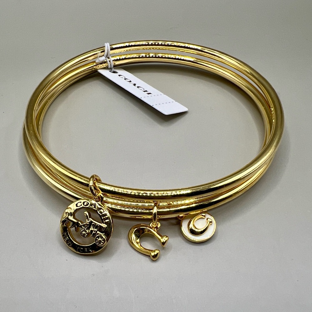 ✨COACH Horse & Carriage Bangle Bracelet Trio | Gold-Tone | NWT | Retail ~$100+✨ - Picture 3 of 8